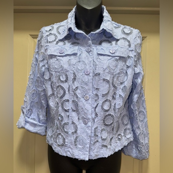 Ruby Rd. Blue Circular Pattern Lightweight Jacket size 8 - Picture 4 of 13